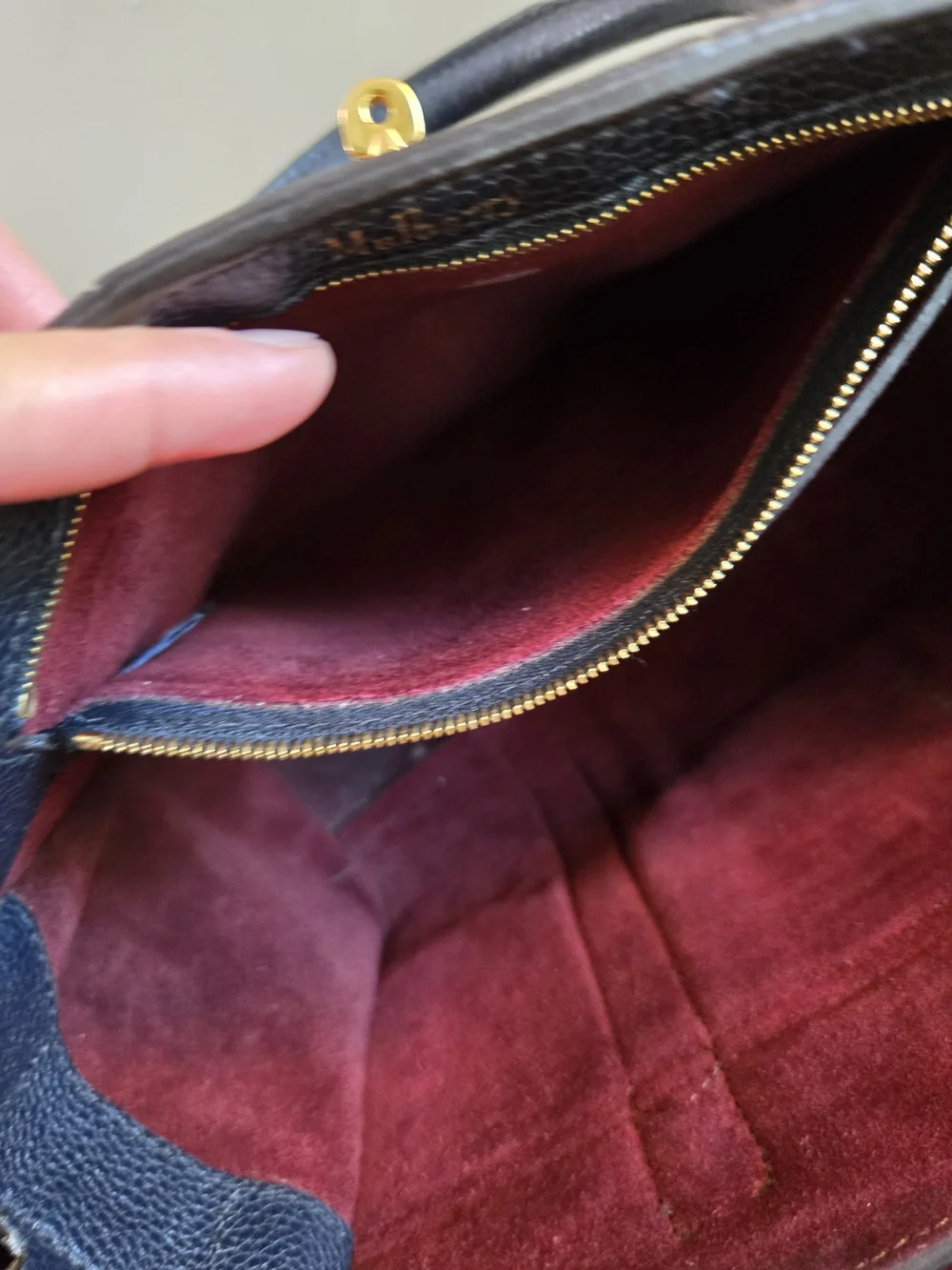Mulberry Navy Leather Satchel with Burgundy and White Center Stripe